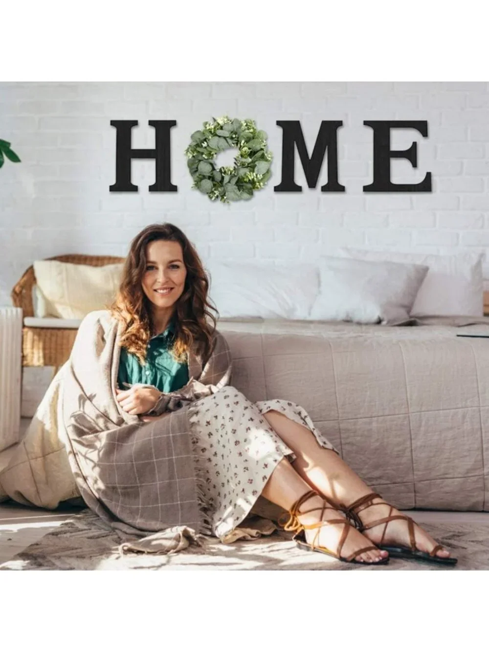 Rustic Wood Home Sign with Eucalyptus Wreath | Farmhouse Wall Decor for Living